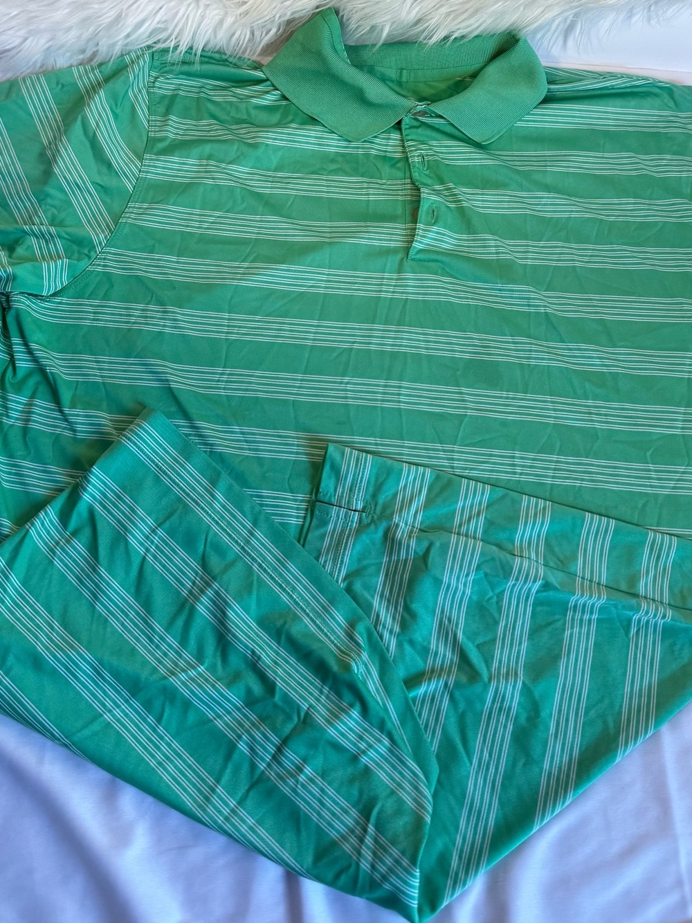Nike Green Striped Polo Shirt